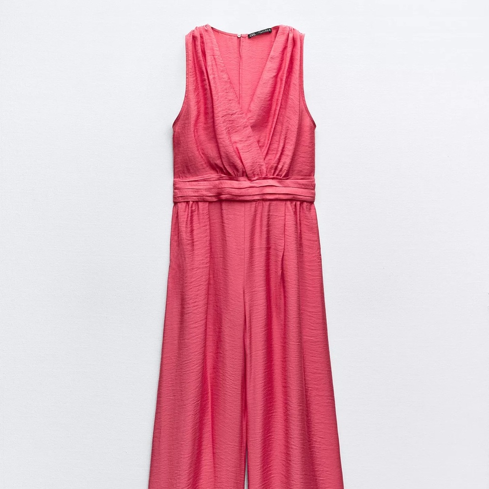 New Zara Coral Gathered Waist Jumpsuit with tags